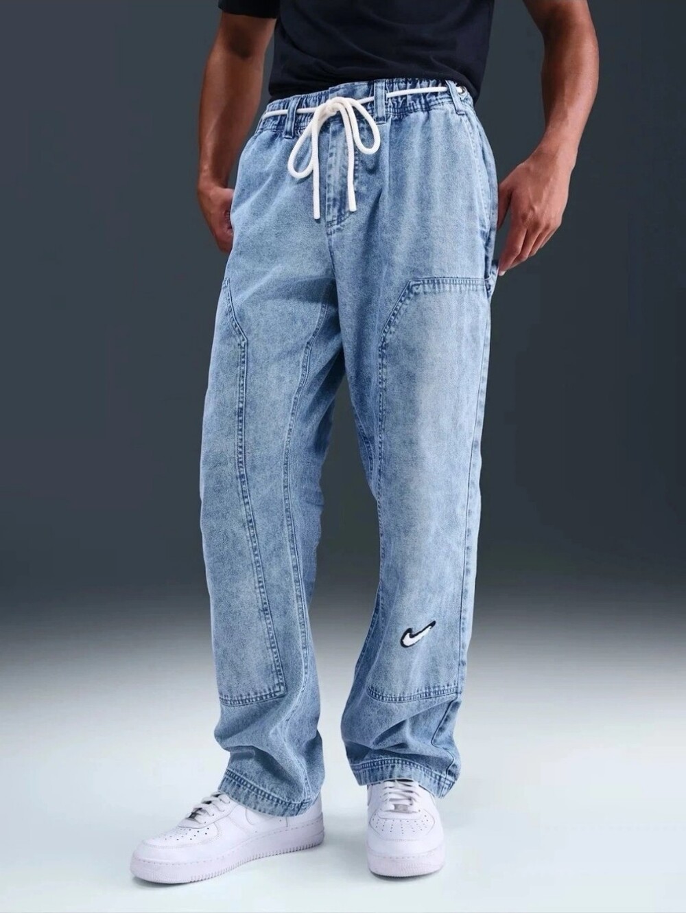 Nike Mens Denim Basketball Pants Blur Grey Baggy Carpenter